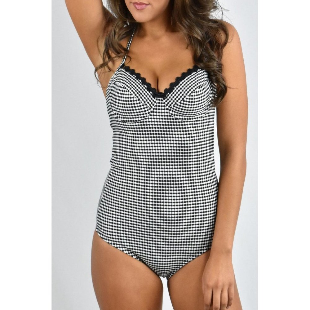 Shoshanna Gingham Jacquard Bra Halter One Piece